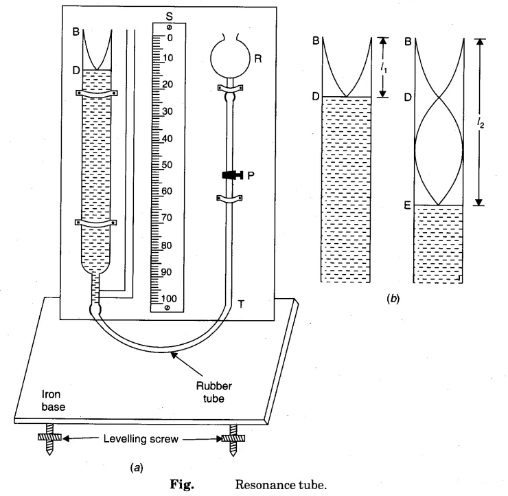 Experimental setup showing a tuning fork over a resonance tube.